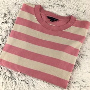 Lands end cream and pink striped top